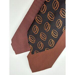 VTG LOT OF 3 Orange/Red Tone Silk Ties Made in Italy Abstract Double Ring